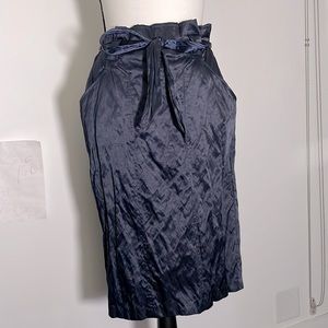 Eva Franco Crushed Satin Midnight Blue Paperbag Skirt